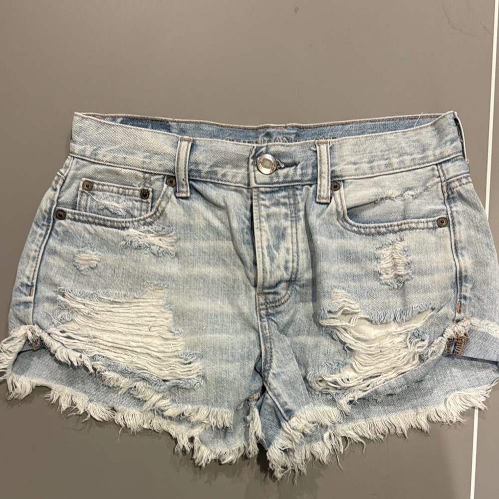 American Eagle Light Wash Distressed Denim Shorts